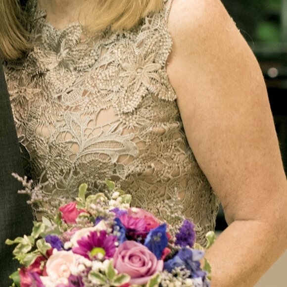 Calvin Klein formal with mermaid bottom, size 8, beige/silver in color - Picture 2 of 4